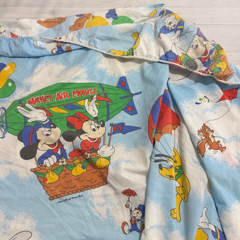 Vintage Mickey Mouse flying sky hot air balllons bed sheet fitted double